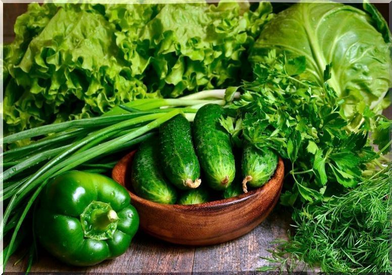 Bowl of fresh organic cucumber with green vegetables and herbs.