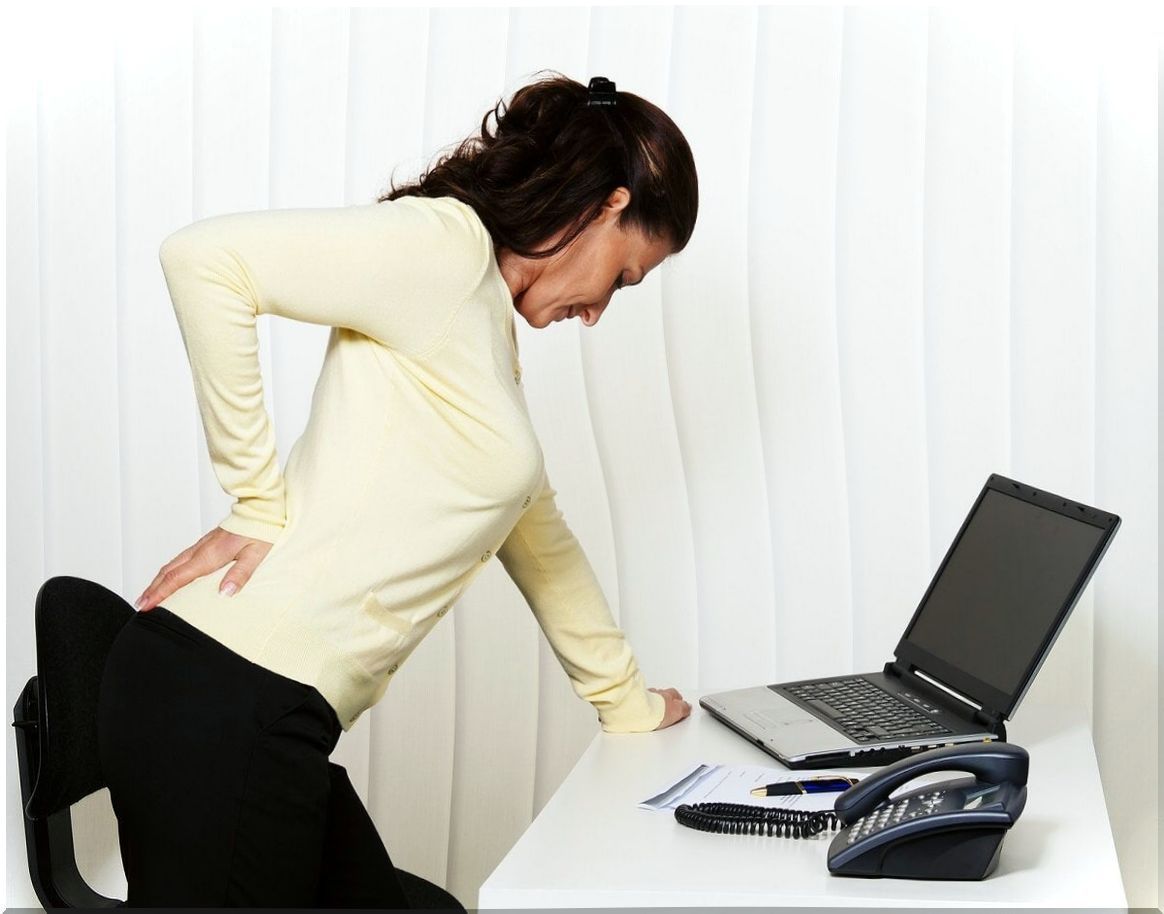 Woman with lumbar and muscle pain.