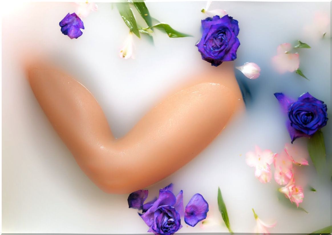 Milk bath with flowers.