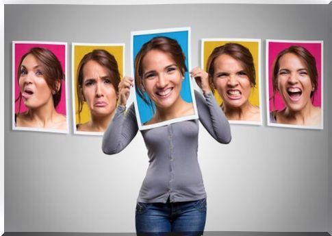 Woman with multiple faces showing extreme mood swings